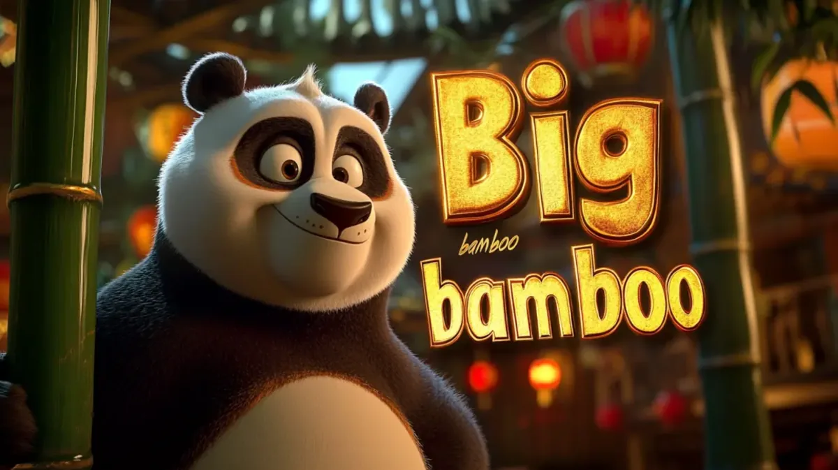 A friendly-looking animated panda next to bamboo stalks with the game title Big Bamboo written in large, golden letters.